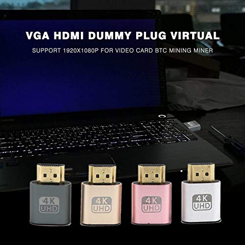 Triamisu Plug - VGA HDMI Dummy Plug Virtual Display Emulator Adapter DDC Edid Support 1920x1080P For Video Card BTC Mining Miner - Grey