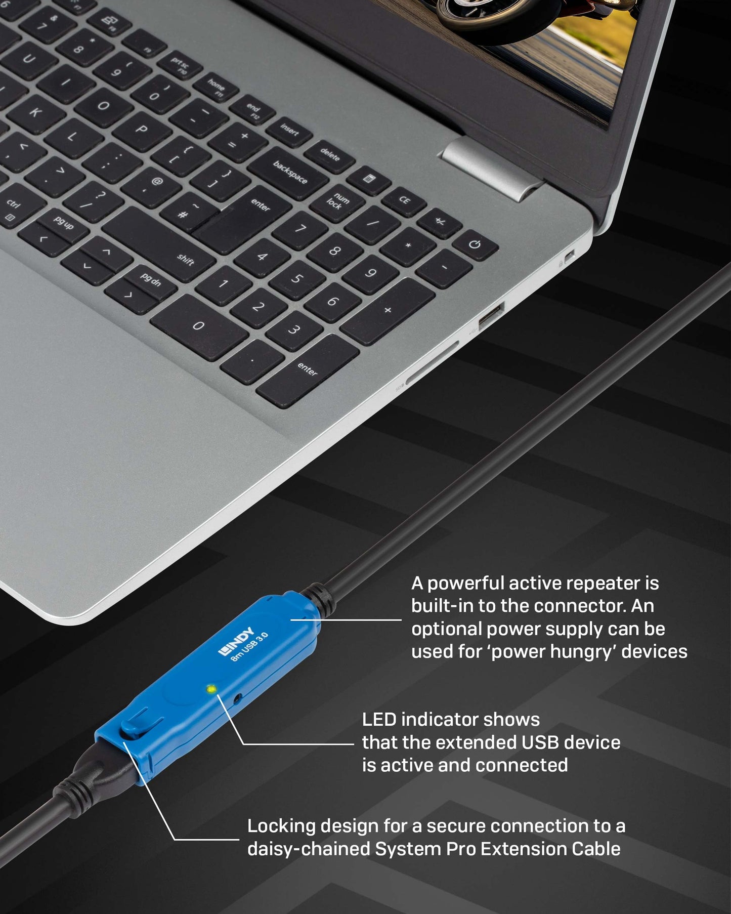Lindy 8m USB 3.0 Active Extension Cable Pro, Long Distance Repeater, Extends USB devices, PCs, Laptops, Xbox, PS4, PS5, VR Headset, Oculus Rift, Printer, Scanner, Webcam, Interactive Whiteboards etc. (Used - Like New)