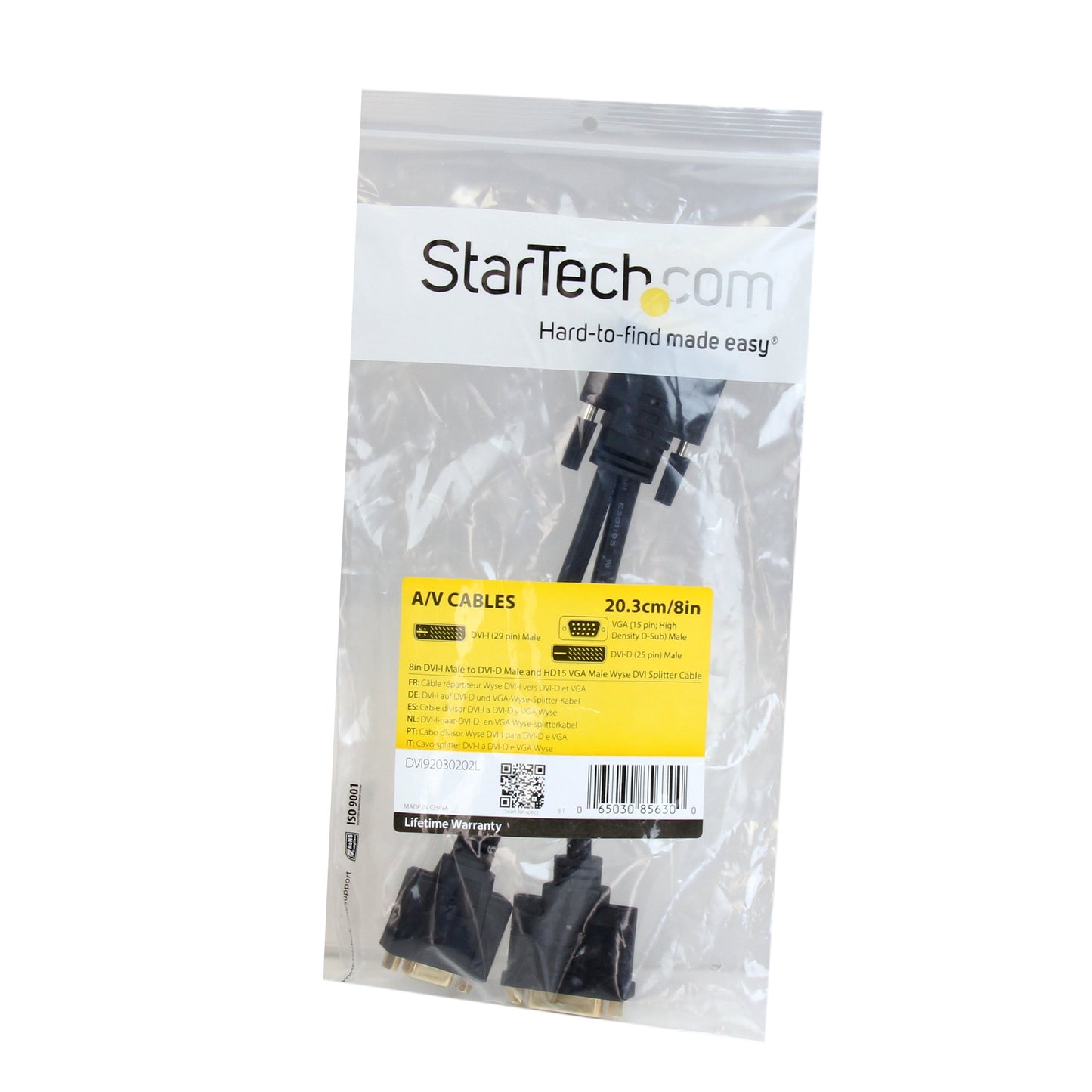 StarTech.com DVI I to DVI D and VGA Splitter, 8in, Wyse Compatible, DVI Video Splitter Cable for Dual Monitor Setup (DVI92030202L), Black
