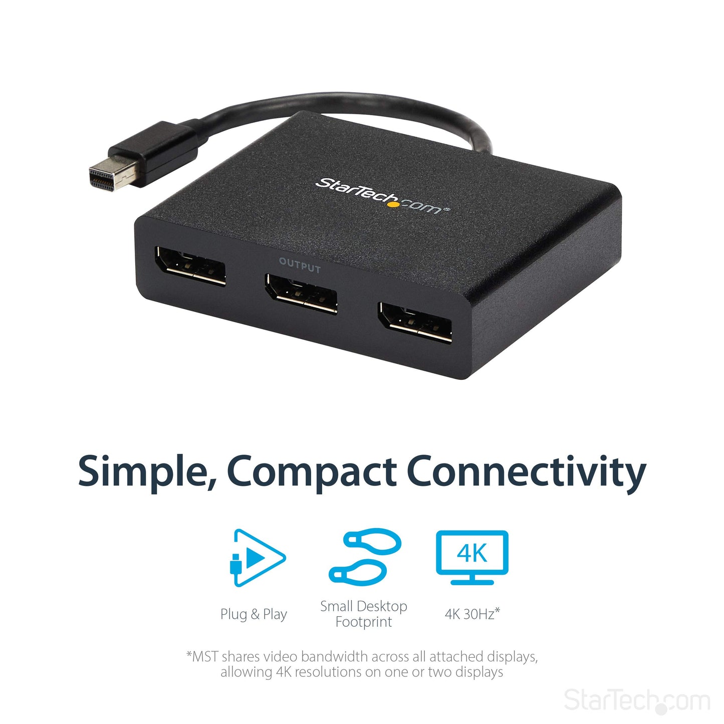 StarTech.com 3-Port Multi Monitor Adapter - Mini DisplayPort to DisplayPort MST Hub, Dual 4K30Hz & 1x 1080p - Video Splitter for Extended Desktop Mode on Windows Only - mDP 1.2 to 3x DP (MSTMDP123DP) (Used - Like New)