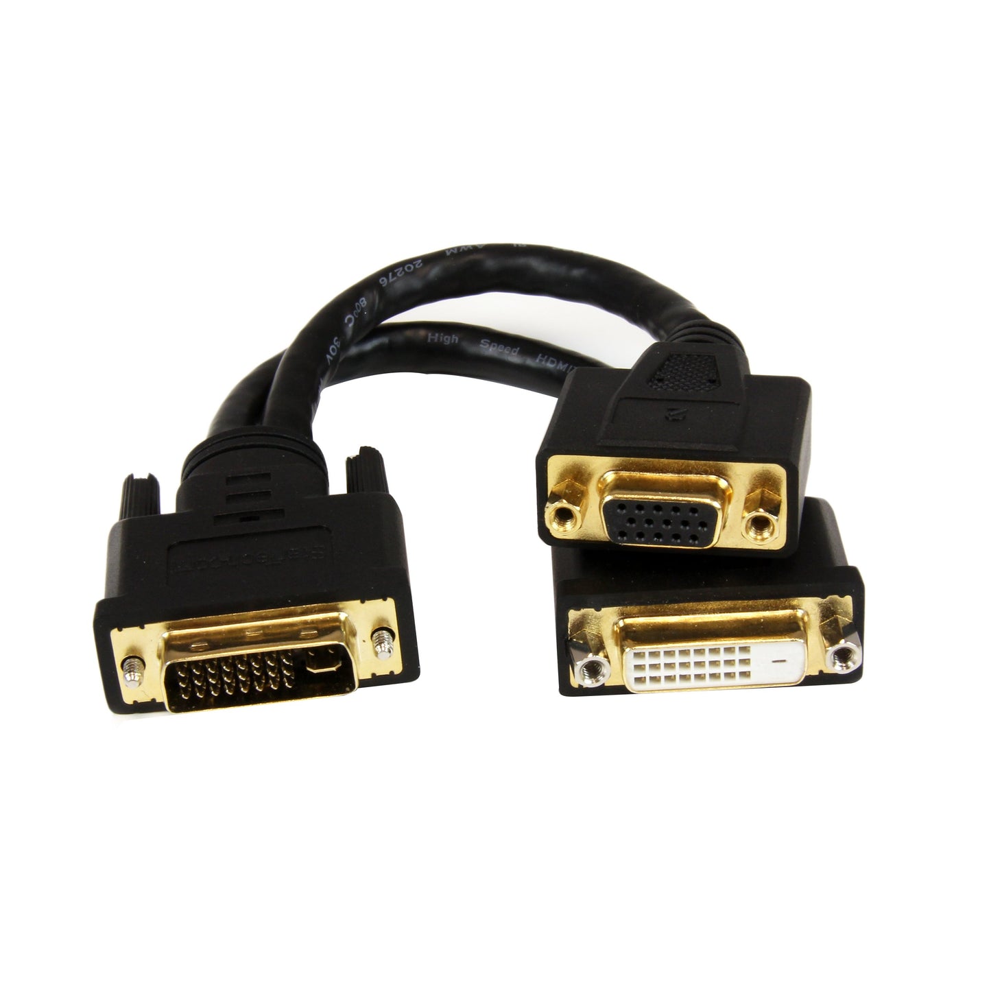 StarTech.com DVI I to DVI D and VGA Splitter, 8in, Wyse Compatible, DVI Video Splitter Cable for Dual Monitor Setup (DVI92030202L), Black