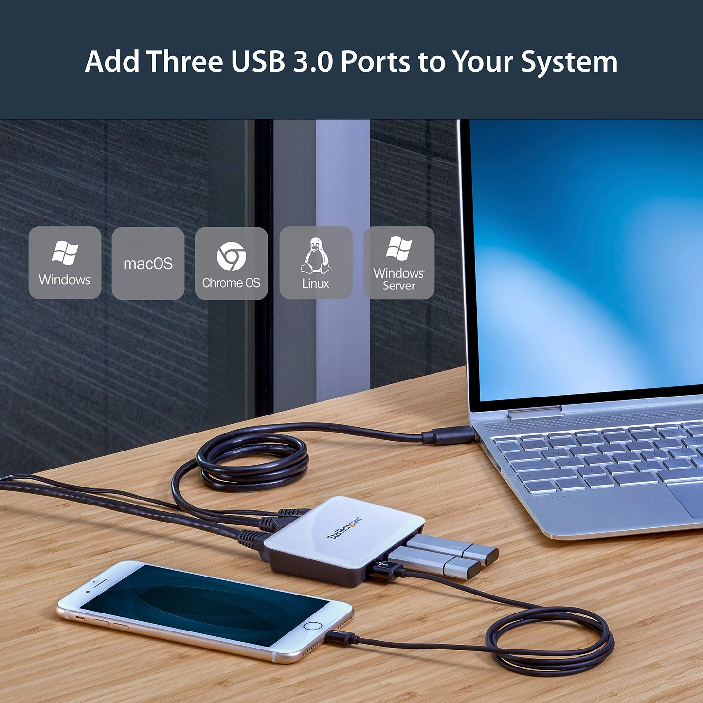 StarTech.com USB 3.0 to Gigabit Ethernet NIC Network Adapter with 3 Port Hub - White, ST3300U3S (Used - Like New)