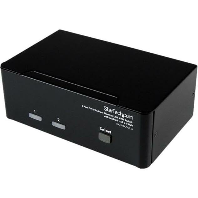 StarTech.com 2 Port KVM Switch - DVI and VGA w/ Audio and USB 2.0 Hub – Dual Monitor / Display / Screen KVM Switch - DVI VGA (SV231DDVDUA) (Used - Like New)