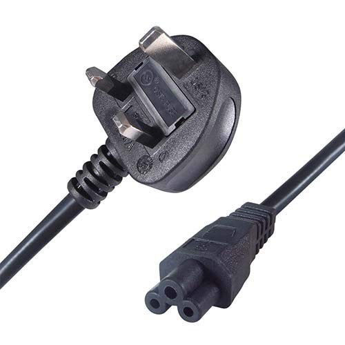 Connekt Gear 1m UK Mains Power Cable UK Plug to C5 (Cloverleaf) Socket
