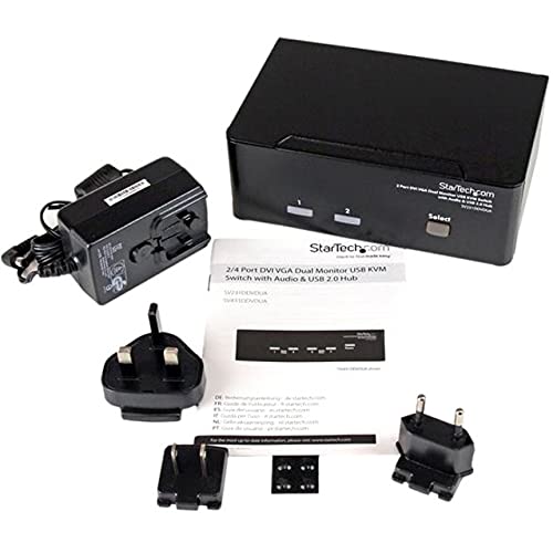 StarTech.com 2 Port KVM Switch - DVI and VGA w/ Audio and USB 2.0 Hub – Dual Monitor / Display / Screen KVM Switch - DVI VGA (SV231DDVDUA) (Used - Like New)
