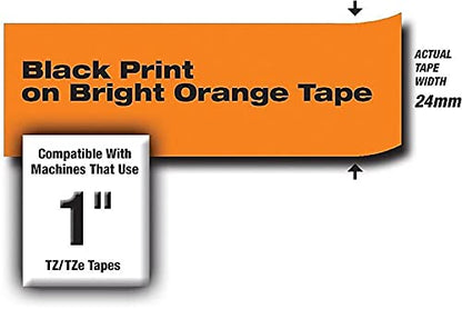 Brother TZe-B51 Labelling Tape Cassette, Black on Fluorescent Orange, 24mm (W) x 5M (L), Laminated, Brother Genuine Supplies