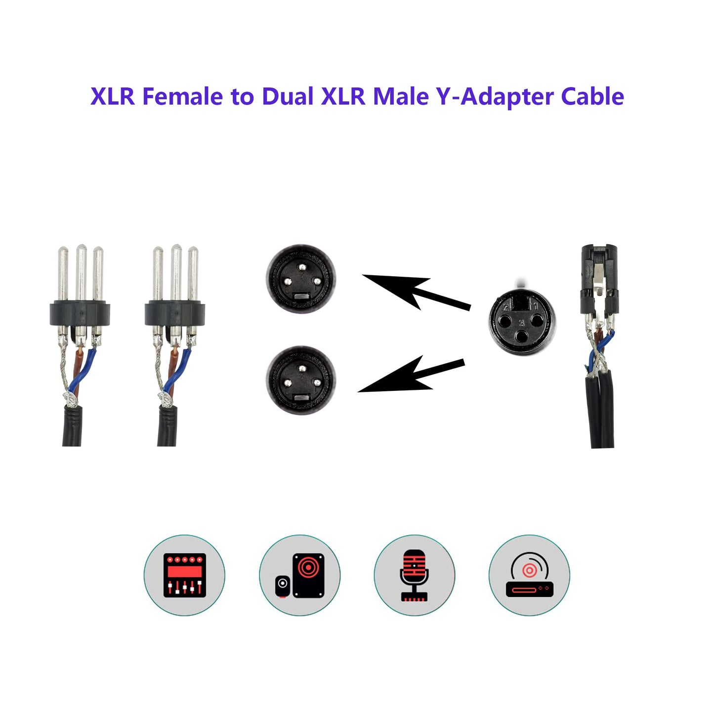 SIENOC S 3 Pin XLR Female to Dual 2 XLR Male Splitter Cable 30cm (XLR(F) - (M) x 2, Silver)