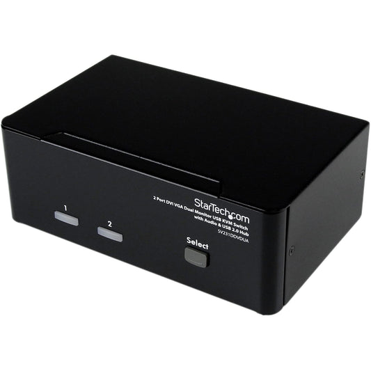 StarTech.com 2 Port KVM Switch - DVI and VGA w/ Audio and USB 2.0 Hub – Dual Monitor / Display / Screen KVM Switch - DVI VGA (SV231DDVDUA) (Used - Like New)