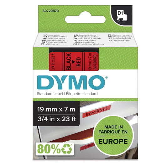 DYMO S0720870 Label Tape D1 45807 Tape Colour: Red Font Colour: Black 19 mm 7 m