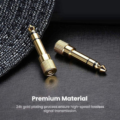 Venadapt Headphone Adapter Premium Quality Gold, Stereo 3.5mm (Small Socket) To 6.35mm (Big 1/4 inch Jack Plug) For DJs, Earphones And Audio Connections