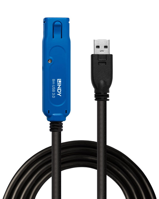 Lindy 8m USB 3.0 Active Extension Cable Pro, Long Distance Repeater, Extends USB devices, PCs, Laptops, Xbox, PS4, PS5, VR Headset, Oculus Rift, Printer, Scanner, Webcam, Interactive Whiteboards etc. (Used - Like New)