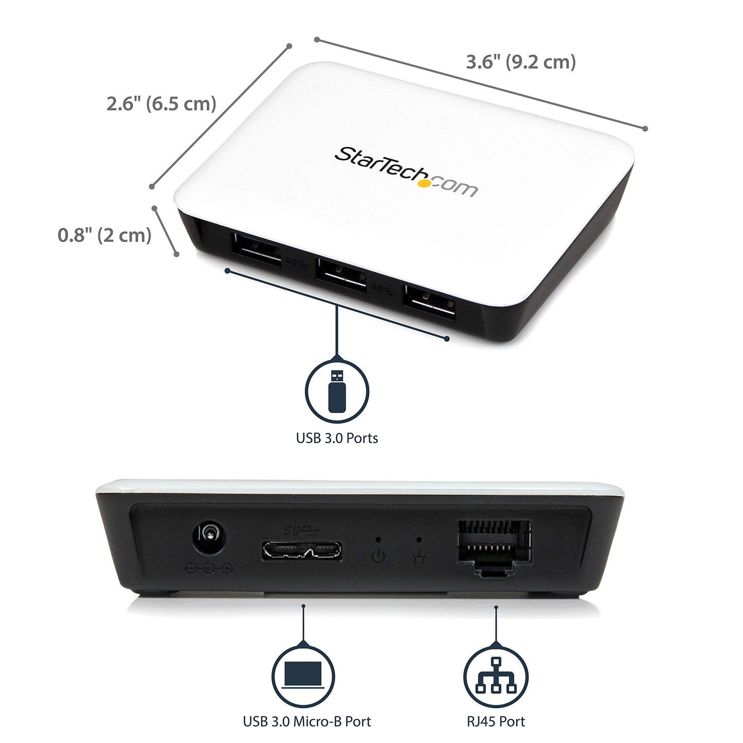 StarTech.com USB 3.0 to Gigabit Ethernet NIC Network Adapter with 3 Port Hub - White, ST3300U3S (Used - Like New)