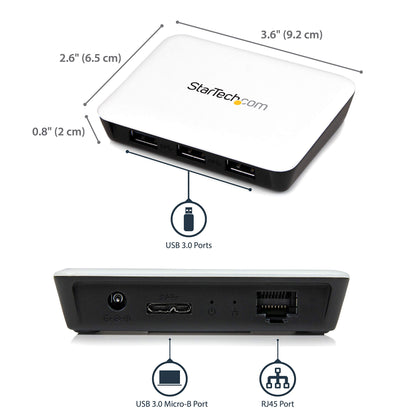 StarTech.com USB 3.0 to Gigabit Ethernet NIC Network Adapter with 3 Port Hub - White, ST3300U3S (Used - Like New)
