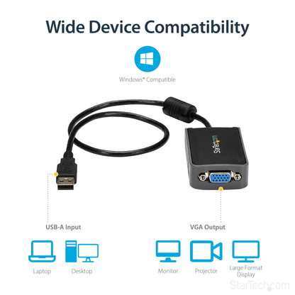 StarTech.com USB 3.0 to VGA Adapter, USB to VGA Monitor Converter for Windows, 1440x900 (no support for macOS/ChromeOS/Linux) (Used - Like New)