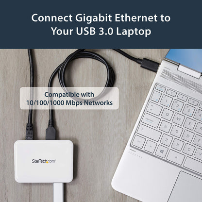 StarTech.com USB 3.0 to Gigabit Ethernet NIC Network Adapter with 3 Port Hub - White, ST3300U3S (Used - Like New)